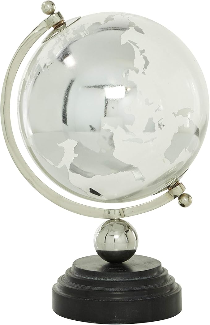 Deco 79 Marble Globe with Marble Base and Tiered Base, 8" x 8" x 13", Silver