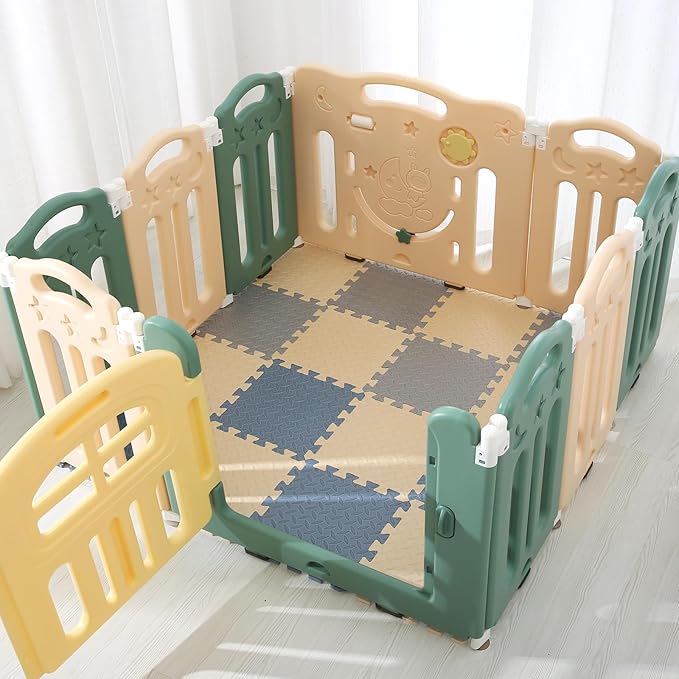 Play Mat for Babies, Solid Colored Foam Floor Mat, Non-Toxic Interlocking Puzzle Floor Mats, 0.4" Thick Square Kids Playmat丨47x47 Play Mat for Playpen (Beige/Gray/Gray Blue)