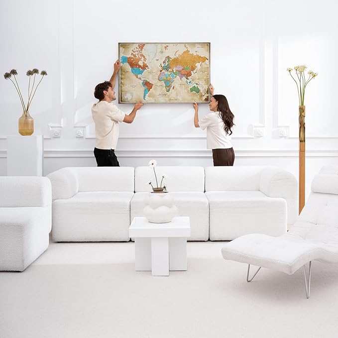 Canvas World Map with Cork Pin Board - English Lettering - Decorative Wall Decoration for All Rooms - Canvas Pictures with World Map Motif (120x80 cm, Pattern 3)