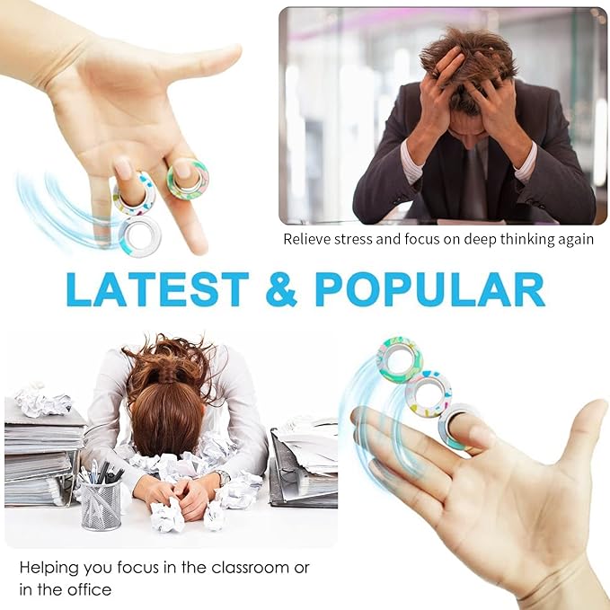 36Pcs Magnetic Rings Fidget Toys Spinner Set Halloween Party Favors,Finger Magnet Rings Endless Hours of Fun ADHD Stress Relief Fidget Spinner for Relieve Anxiety Birthday for Adults Teens Kids