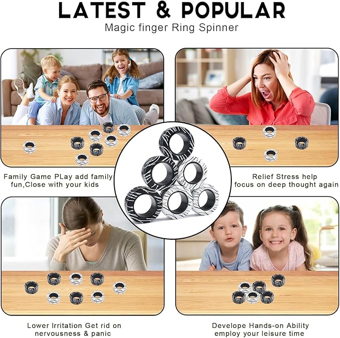 Cevioce 6 PCS Magnetic Rings Fidget Toys Set for Teens,ADHD Anxiety Magnetic Finger Spinner for Adults and Kids,Coolest Magnet Stress Relief Toy Birthdays Gifts for 8 9 10 11 12+ Year Old Boys Girls
