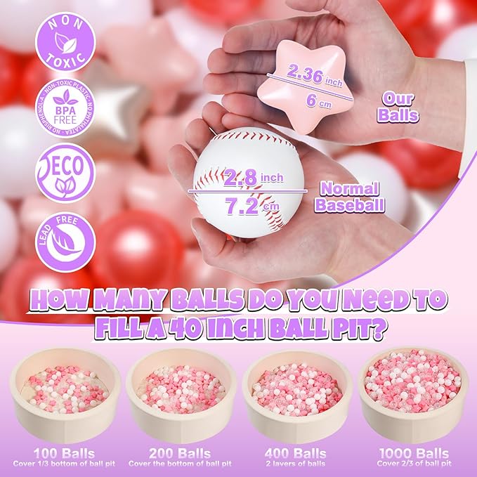 GOGOSO Ball Pit Balls for Toddlers Phthalate-Free BPA-Free Non-Toxic Crush Proof Soft Plastic Play Balls Baby Kids Shape Tent Pool Playhouse Playpen Party Decor,Pearl Red+Pink+Pearl Gold+White 200pcs