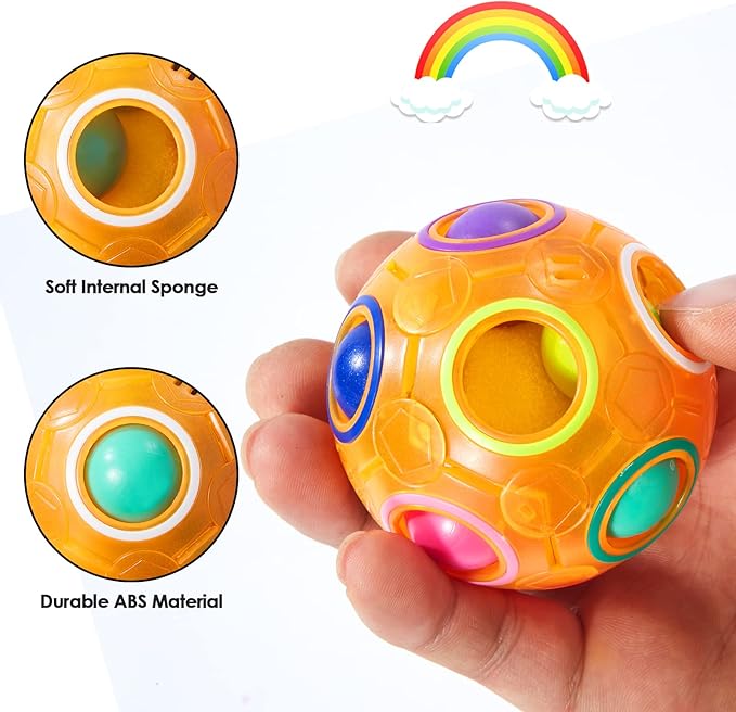 Vdealen Magic Rainbow Puzzle Ball, Fidget Ball Puzzle Brain Teaser Fidget Toy for Boys & Girls- Birthday Party Easter Valentines Christmas Stocking Stuffers for Kids Teen & Adults(Orange)