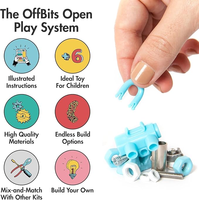 The Off Bits Erector Set: Animal Mini STEM Toys for Kids 6+, Toy Building Sets with Nuts & Bolts, STEM Building Toys Gifts for Boys and Girls (Blue Elephant)