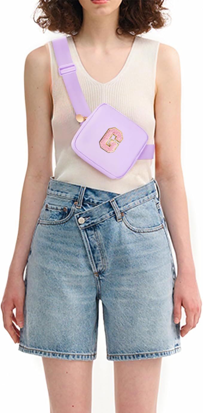Mini Belt Bag Fanny Pack with Initials Letter Patch Small Crossbody Bags Cute Stuff Birthday Gifts for Teenager Girls Trendy Stuff for Teens - G,Lavender