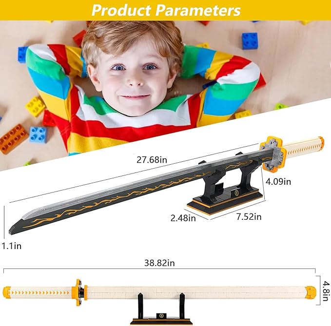 956pcs, 39inch for Sword Building Block Model, Samurai Sword Set with Scabbard and Stand, Best Gift for Anime Fans