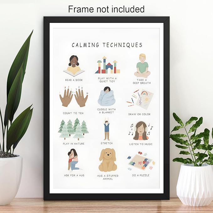 Feelings Calming Techniques Canvas Wall Art Calming Corner Classroom Mental health Posters Boho Emotions Chart for Kids Prints Special Education Wall Decor for Office School 24x36in Unframed