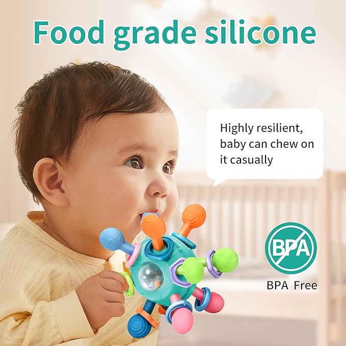 Baby Montessori Teething Toys for 0-6 6-12 Months Infant Teethers Sensory Toys for Babies 0 3 6 9 12 18 Months Learning Developmental Chew Rattle Toys Shower Gifts for 1 2 Year Old Girls Boys White