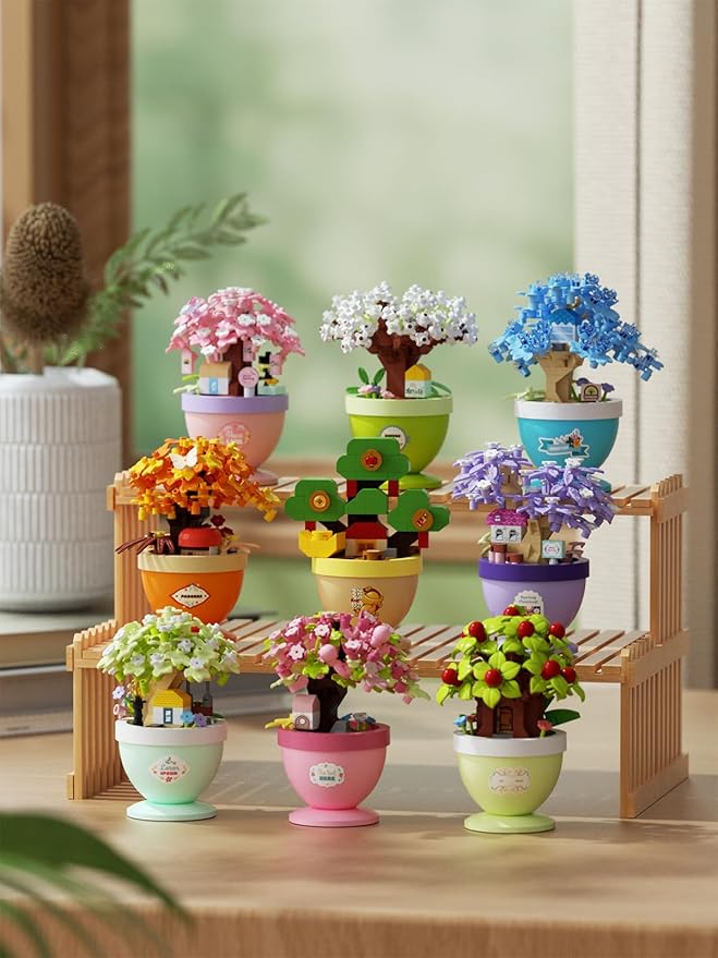 Jade Gardenia Mini Bonsai Tree Micro Building Set Building Toy Plant Cherry Tree Flower Collection Decor for Home Desk Greenery Decoration Building Blocks DIY Creative Gifts