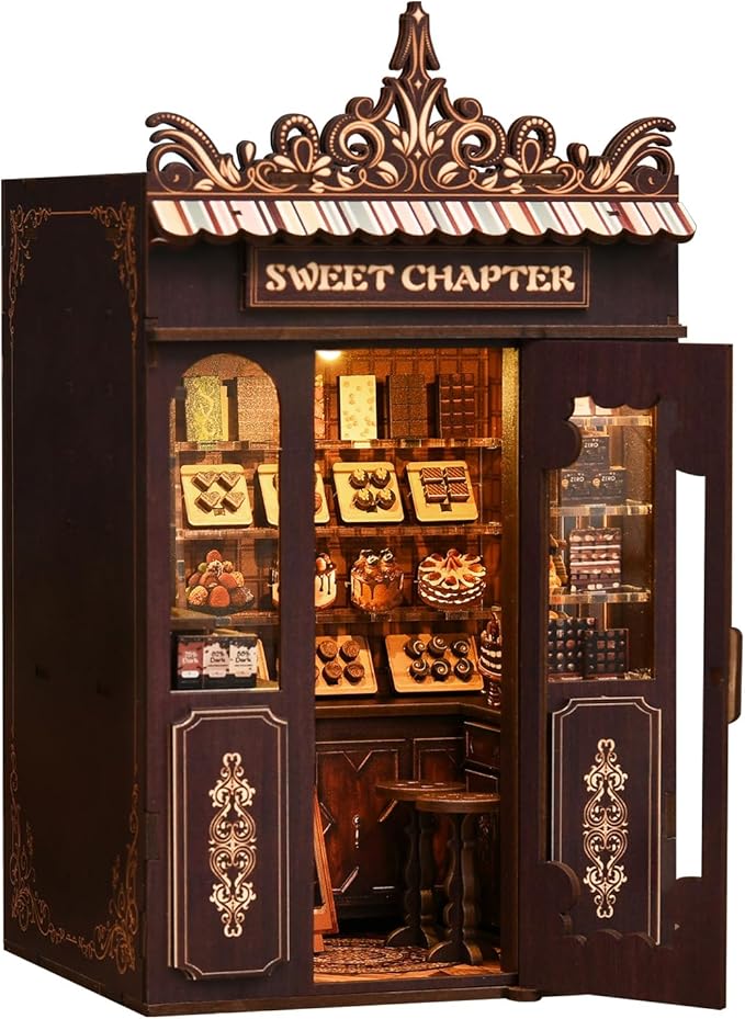 DIY Miniature House Kit, Mini House Building Kit, DIY Book Nook Kit, Tiny Model House for Adults to Build, Beginner 3D Wooden Book Nook, for Family Friends (Sweet Chapter)