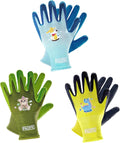PACIFIC 3 Pairs Kids Gardening Gloves for Age 8-12, Toddler Rubber Coated Garden Gloves, Kids Work Gloves, for Children, Boys and Girls, Multicolor, XS