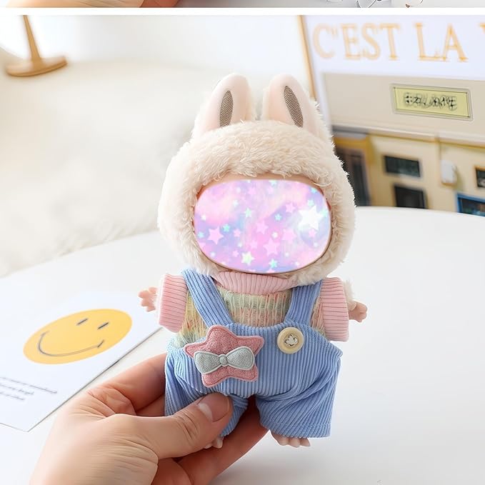 17cm Doll Clothes Outfit Set, 3 Pieces Dress Overalls Set for 6.7inch Doll Suit, Fashion Kawaii Hat & Clothes Accessories for 1st/2nd/3rd Gen Dolls Play & Display