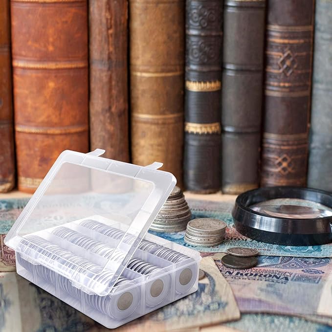 ALCYON 84 Pieces 46 mm Coin Capsules, with Foam Gasket and Plastic Storage Organizer Box, Coins Holder Collector Case for Coin Collection Supplies 6 Sizes (20/25/27/30/38/46mm) - Transparent