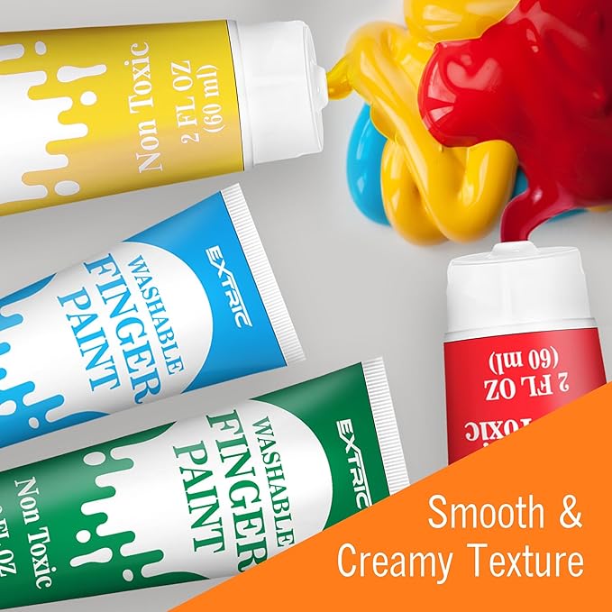 Washable Finger Paint for Toddlers 1-3 – 12 Colors Washable Paint for Kids, Non Toxic Toddler Paints, 2 fl oz Tubes, Tempera Paints for Kids, Crafts & Finger Painting – Ages 1-8
