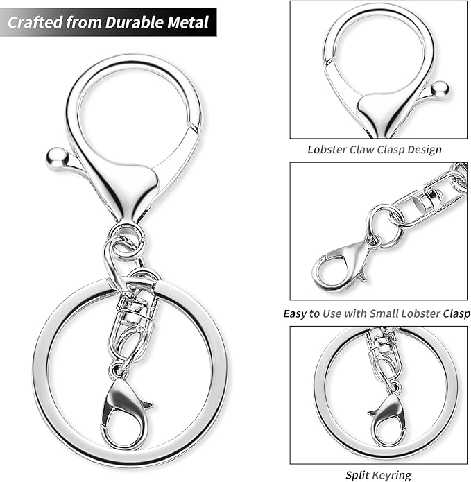 10 Pack a Set Metal Lobster Claw Clasps and Key Rings, Key Chain Accessories, Keychain Making kit for Keys, Art Crafts, Jewelry Making, Silver