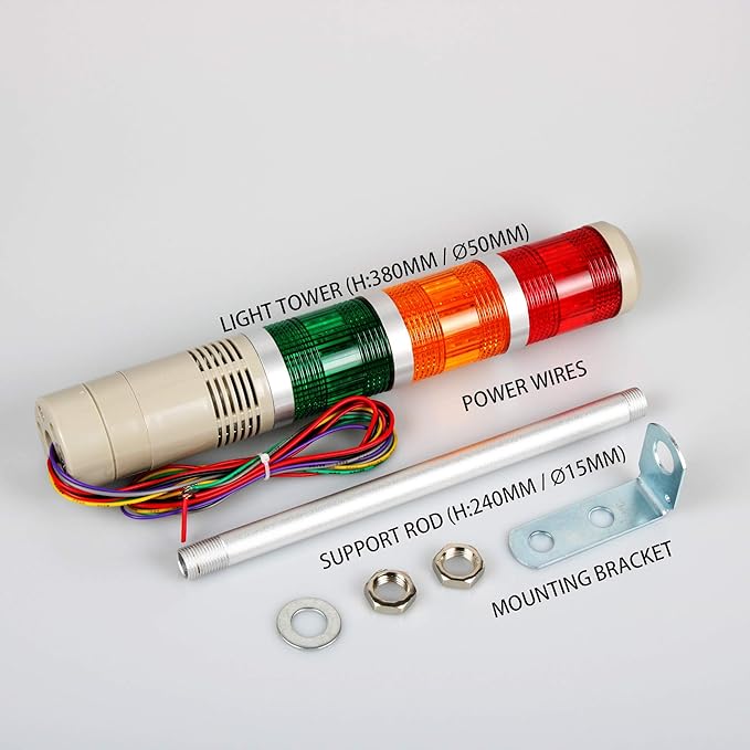 Industrial Signal Tower, Column LED Alarm Tower Lamp Flash Indicator, 3-Layer Stack LED Warning Light Without Buzzer for Safety (110V/Steady ON Light)