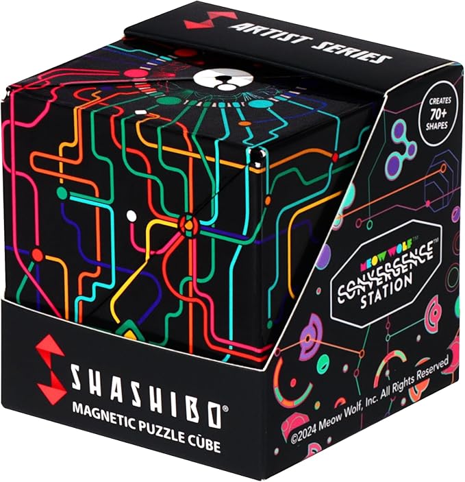 SHASHIBO Shape Shifting Box - Award-Winning Fidget Toy w/ 36 Rare Earth Magnets - Fidget Cube Transforms Into Over 70 Shapes, Sensory Toy Gift for Kids, Teens, and Adults (QDOT Map)