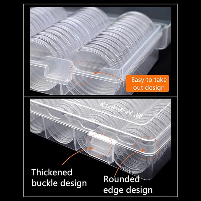 MUDOR 25 mm Coin Holder for Quarter, 100 Pieces Coin Capsules with Case, Coin Storage Case Box for Coin Collection, Coin Collection Supplies