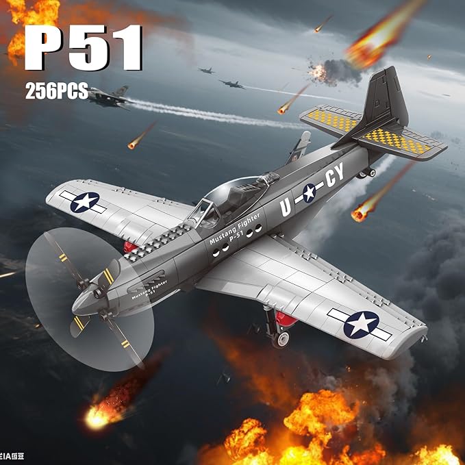 P51 Mustang Fighter Jet Building Set- Compatible with Lego Military Plane, Military Army Airplane for 8-14 Years Boys and Adults as Gifts