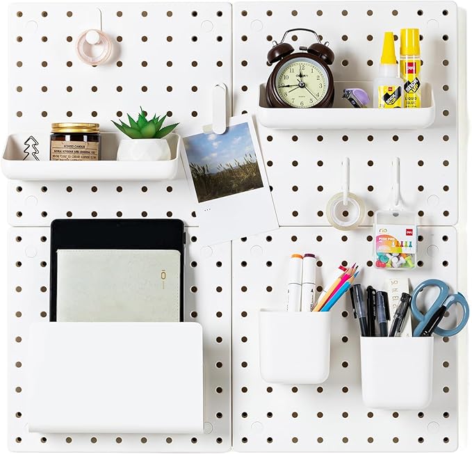 VUSIGN Peg Board Combination Kit, 22"x22" Pegboards and Accessories for Wall Organization, Pegboard Wall Organizer for Office, Home, Desk, White