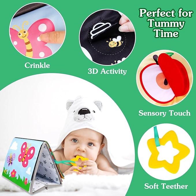 Tummy Time Mirror Baby Toys - Black and White High Contrast Baby Visual Stimulating Mirror Toys for Newborn - Montessori Infant Sensory Crinkle Toy for Babies Gifts 0 3 6 9 Months