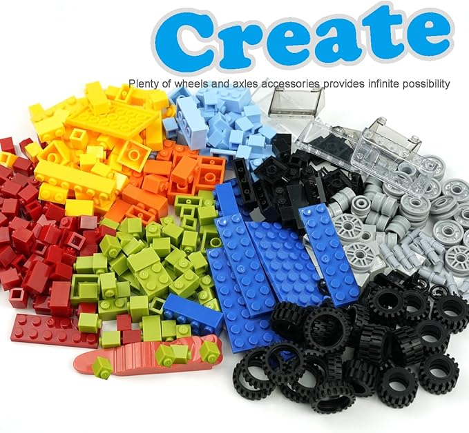 Classic Bricks Wheels and Axles Sets, Over 400pcs Car Parts and Pieces Tires, Educational Building Kits Toys