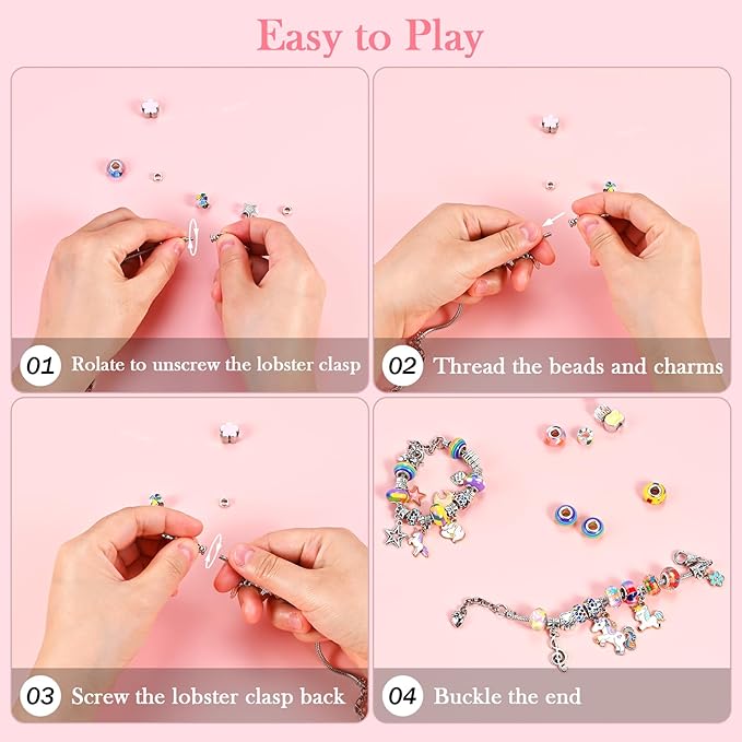 Charm Bracelet Making Kit for Girls Ages 3-12 | 165 Pcs Jewelry Making Kit Supplies for Adults | DIY Jewelry Crafts with Nice Box | Unicorn Mermaid Themed Gift for Kids Birthday Christmas Party