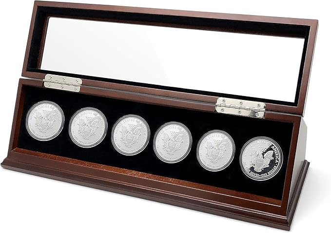 Challenge Coin Display Case 1.5-1.75 Inch 38-44.5 mm Coin Holder 1 Slot (Walnut, 6 Slots)