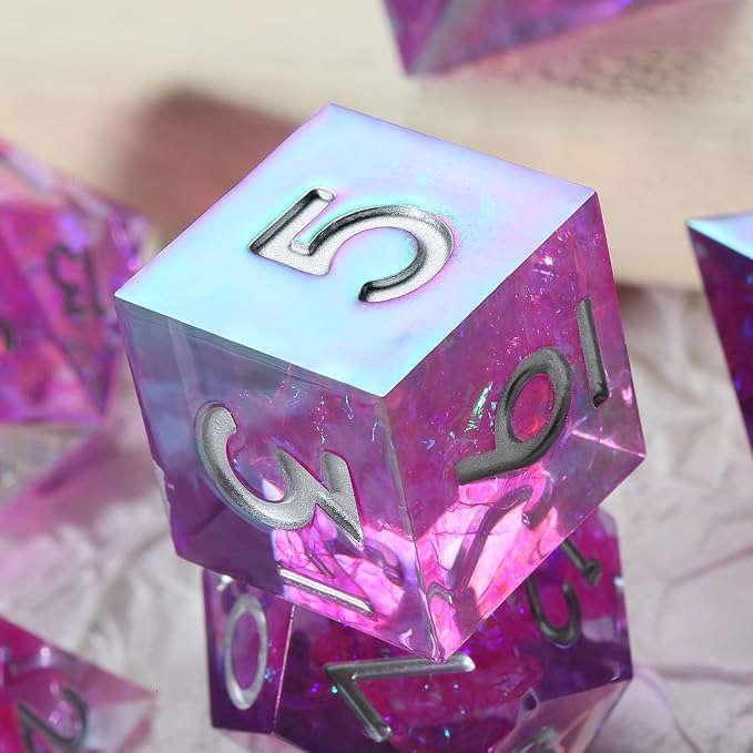 Iridescent Plating Purple Sharp D&D Dice, DNDND Handmade DND Resin Sharp Edge D&D Die with Gift Case for Dungeons and Dragon Tabletop Games (Iridescent Plating Purple)