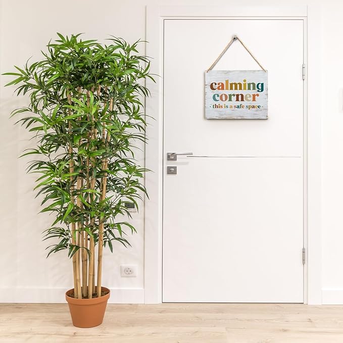 Calming Corner - Safe Space Hanging Wood Sign Plaque, Classroom & Office Decor, Calm Down Corner Decorations, Boho Style(Yellowish White), 10x8