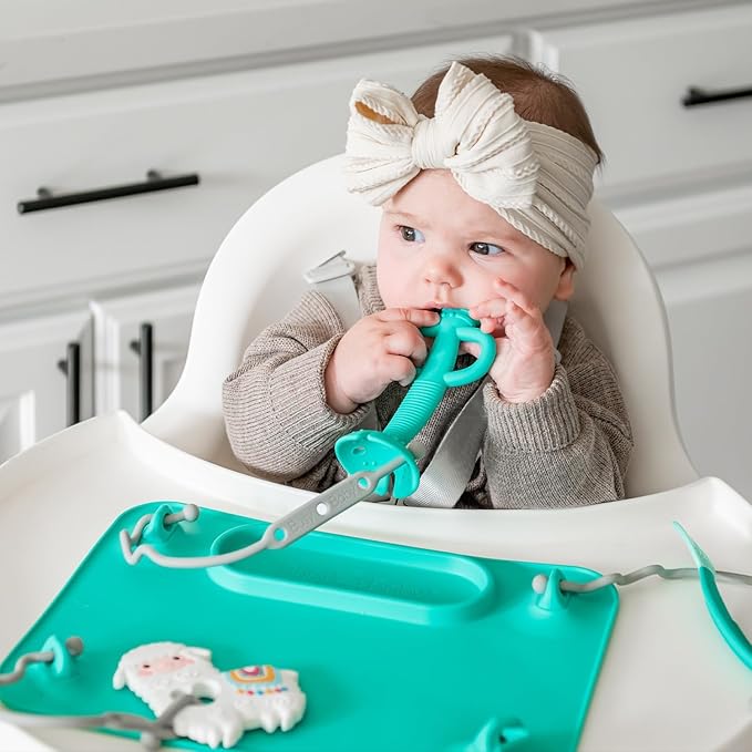 Busy Baby Teething Spoon - 2-in-1 Teether and Training Spoon for Self Feeding, Dishwasher Safe, BPA Free, Food Grade Silicone (Spearmint)