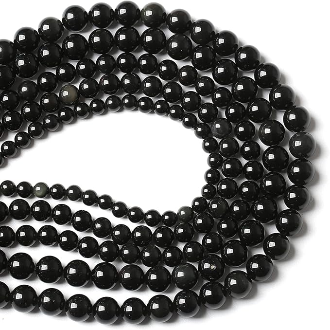 4MM 86PCS Natural Stone Black Obsidian Gemstone Loose Beads for Jewelry Making DIY Bracelet 1 Strand