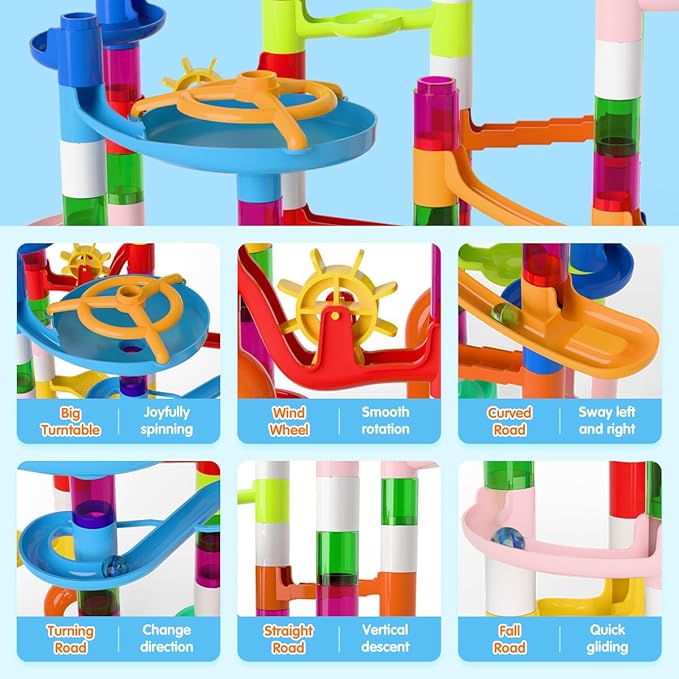 Marble Run, 135pcs Marble Maze Game Construction Building Toys for Kids, Marble Track Race Set STEM Learning Toys Gift for Boys Girls 3 4 5 6 7 8 9 10+