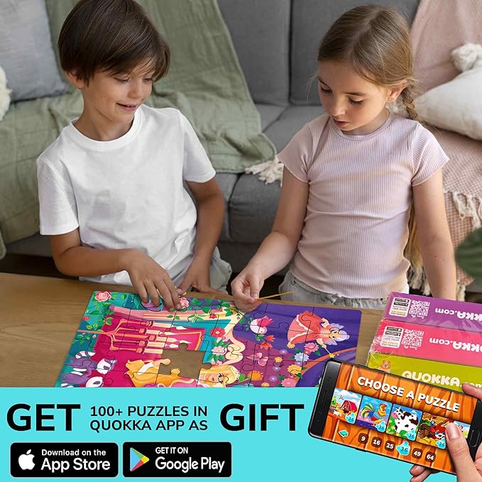QUOKKA Puzzles for Kids Ages 4-6 – 4-Pack 60-Piece Puzzles for Kids – Fairy Tale Jigsaw Puzzle Set – Toddler Puzzle Ages 4-6 – Educational Learning Toys – FSC Certified – Gift for 5 Year Olds