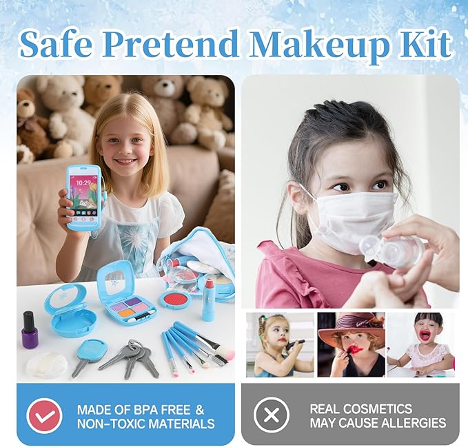 Pretend Makeup for Toddlers 3-5 4-6, Play Makeup for Kids 3-5, Fake Makeup Kit with Toddler Purse, Fake Make Up Set for Little Girls, Toddler Makeup Kit & Frozen Toys for Girls Age 3-4 3-5