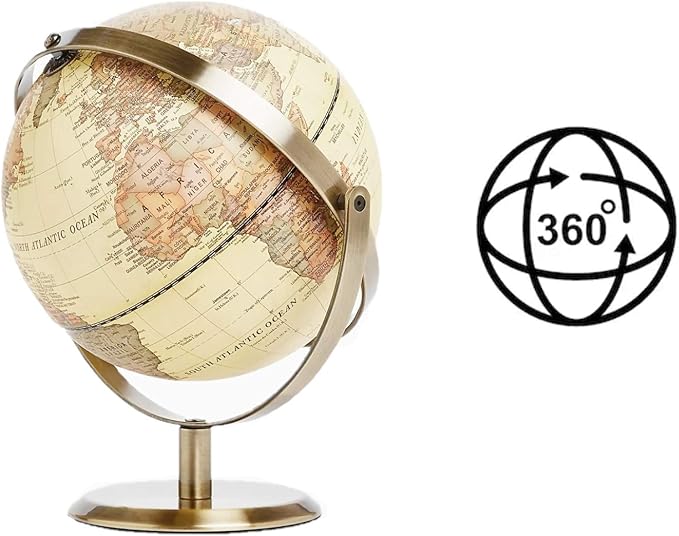 ANNOVA 8" / 20cm World Globe Antique Globe Metal Arc and Base Bronzed Color - All Direction 360° Rotating - Educational/Geographic/Modern Desktop Decoration - for School, Home, and Office (720°)
