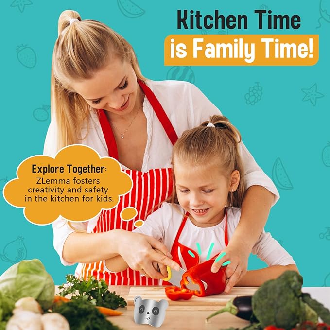 Kids Knife Set for Real Cooking with Educational Ring & Panda Finger Guard for Boys & Girls Cutting, Kids Chef Knife Stainless Steel Blade for Kitchen Cutting-Cool-toned