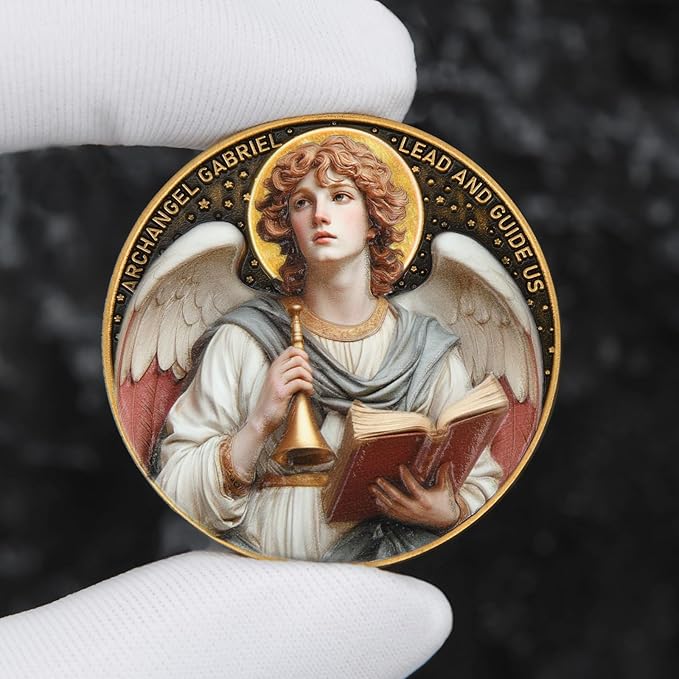 Archangel Gabriel Prayer Coin – Patron Saint of Communication, Divine Messenger Pocket Token for Protection & Guidance, Inspirational Christian Gift for Men & Women, Catholic Devotional Keepsake