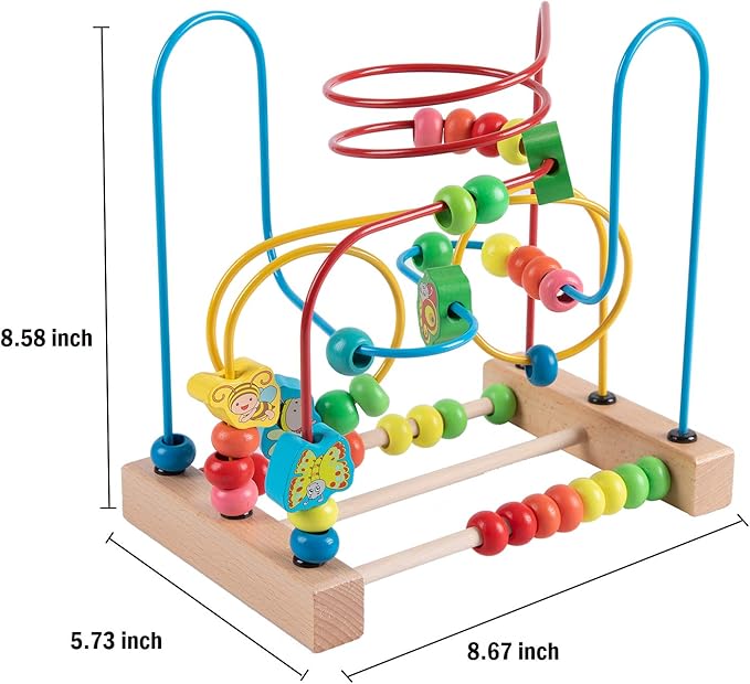 Joqutoys Bead Maze Toy for 1 2 3 Year Old Kids, Wooden Colorful Roller Coaster Circle Toys, Early Educational Toys for Toddlers, First Birthday Gifts for Boys Girls