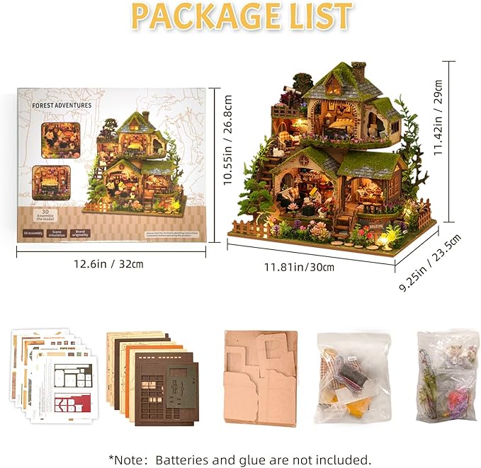 DIY Miniature House Kit with LED Lights, Forest Adventure Wooden Mini House Building Kit for Adults & Teens, Creative Crafts for Women, Friends & Hobbyists