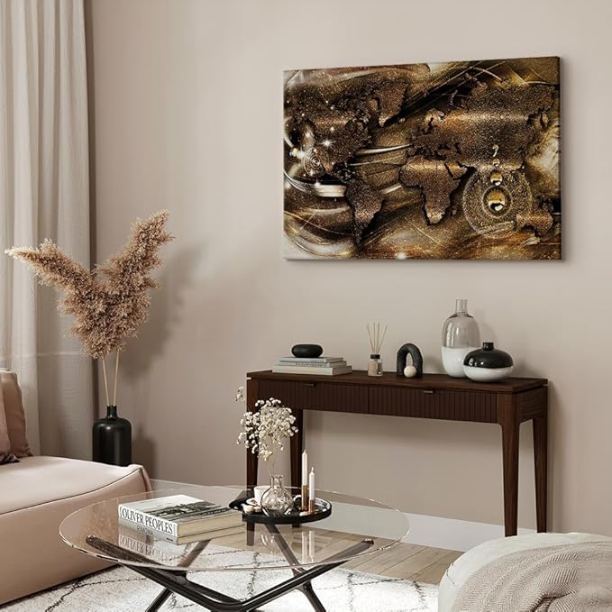 artgeist Canvas Wall Art Print World Map 35x24 in - 1pcs Home Decor Framed Stretched Picture Photo Painting Artwork Modern Art Image - Country Map Kontinente Abstract k-A-0512-b-a