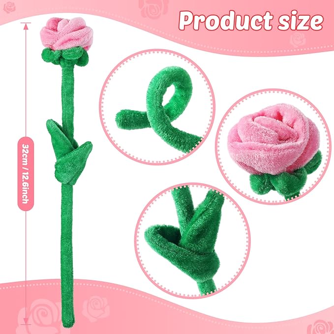 18 Pcs Plush Rose Flower Stuffed Bendable Stems Plush Bouquet Toy Soft Floral 12.6 Inch for Graduation 2025 Mother's Day Valentines Day Girl Girlfriend Wife Family and Friends(Red Pink Series)