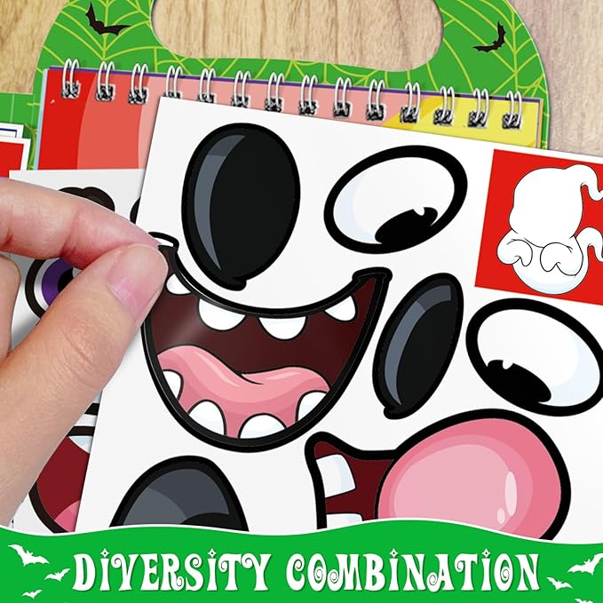 Halloween Make-a-Face Sticker Books 3-Pack,Halloween Toys Activity Pad for Kids Ages 4-8(30 Scenes)