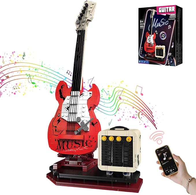 Rock Guitar Music Interactive Building Block Set,Creative Construction ModelToy with Bluetooth Function.Perfect Gift for All Music Lovers,Kidsand Adults.