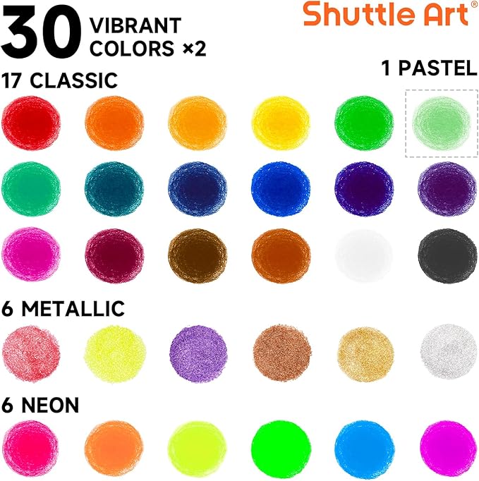 Shuttle Art Tempera Paint Sticks, 60 Pack, 2 Sets of 30 Colors Solid Tempera Paint, Washable, Super Quick Drying, Works Great on Paper Wood Glass Ceramic Canvas for Class School