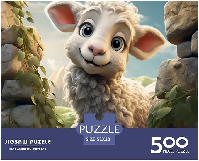 Sheep Thickened Wooden Jigsaw Puzzle for Adults Fun 500 Piece 3D Animal Decoration Toy Intellectual Game Education Game Stress Relief Toy Relaxation and Intelligence 500pcs (52x38cm)