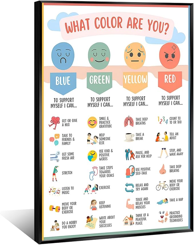 Mental Health Canvas Wall Art Feelings Chart Emotions PosterAwareness Preschool Emotions Faces Calm Prints Calm Down Corner Home for Kids Room Classroom Wall Decor 12x16in BlackFramed
