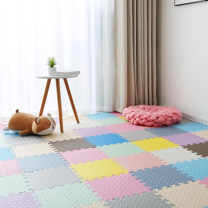 16 Tiles Foam Play Mat for Baby, Soft & Safe EVA Foam Mats for Floor, Square Baby Play Mat, Kids Foam Puzzle Floor Mat, 47x47 Play Mat for Playpen(White/Loli Pink)