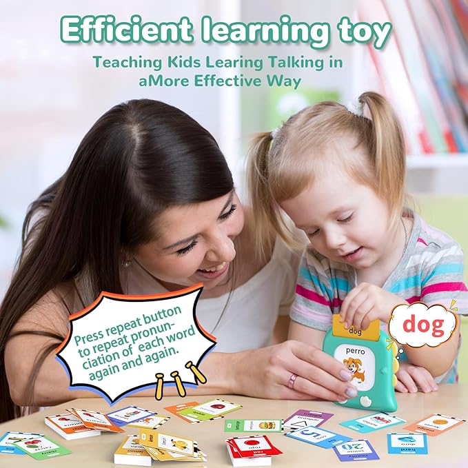 Kidzdo 520 Bilingual Spanish English Talking Flashcards for Toddlers, Educational Learning Toy, Birthday Present Xmas Gift for Kids 2 3 4 5 6, Pocket Speech Therapy Toys for Autism Children, Green