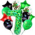 40in TNT Pixel Number 7 Balloon Birthday Decorations, Miner Theme Green Foil Balloons Blast Gaming Party Supplies
